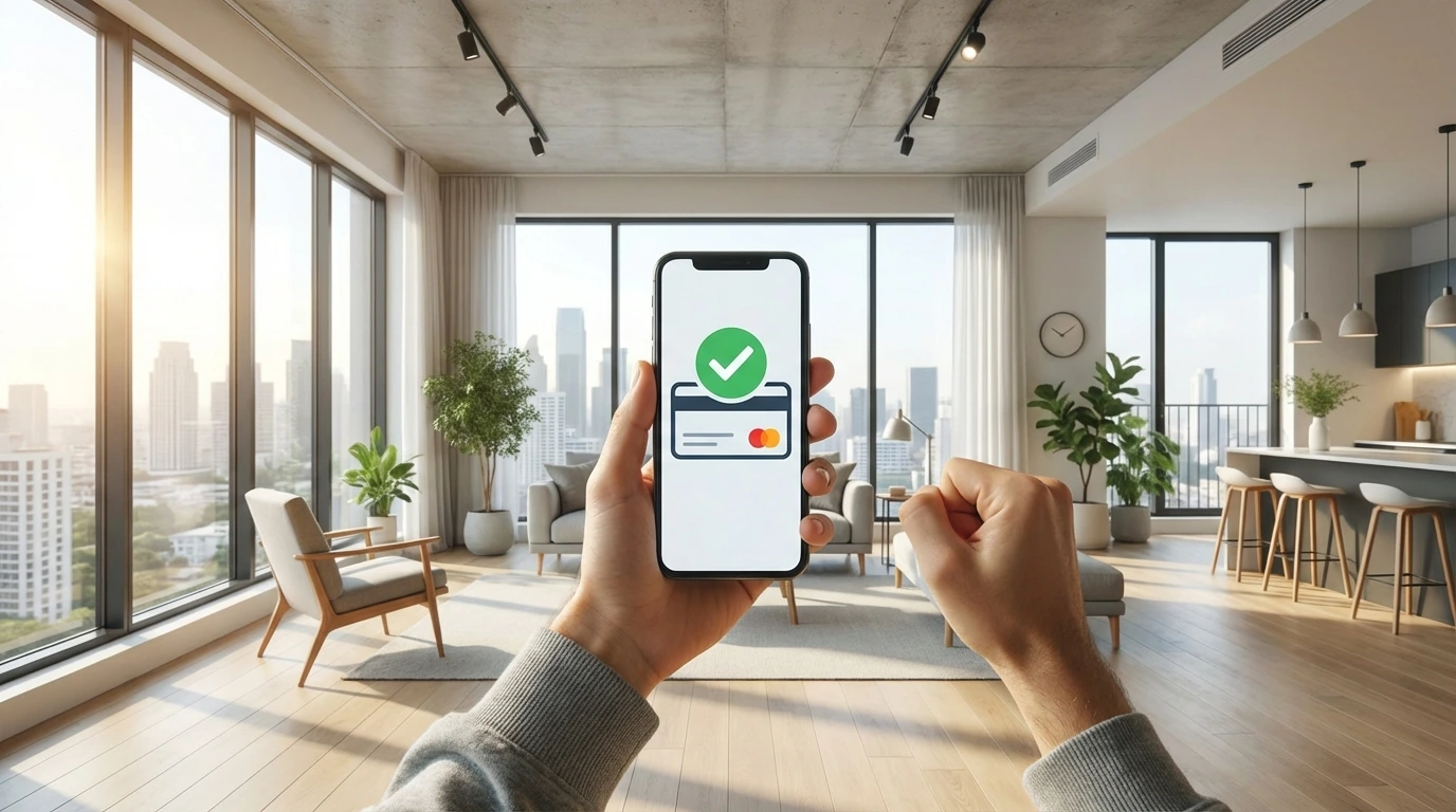 Person celebrating credit card approval notification on smartphone