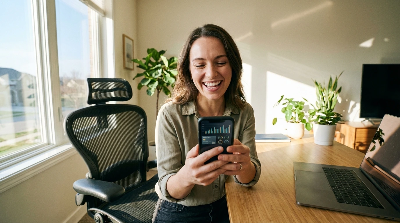 Young professional reviewing credit card rewards on smartphone